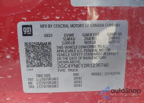 2024 Chevrolet Silverado 2500Hd 4Wd Standard Bed Lt из США, поврежденный, VIN 2GC4YNEY2R1236740